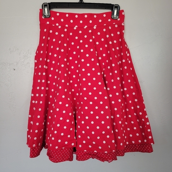 Jody California Women's Small Red White Polka Dot Midi Skirt Knee Length USA - Picture 1 of 8